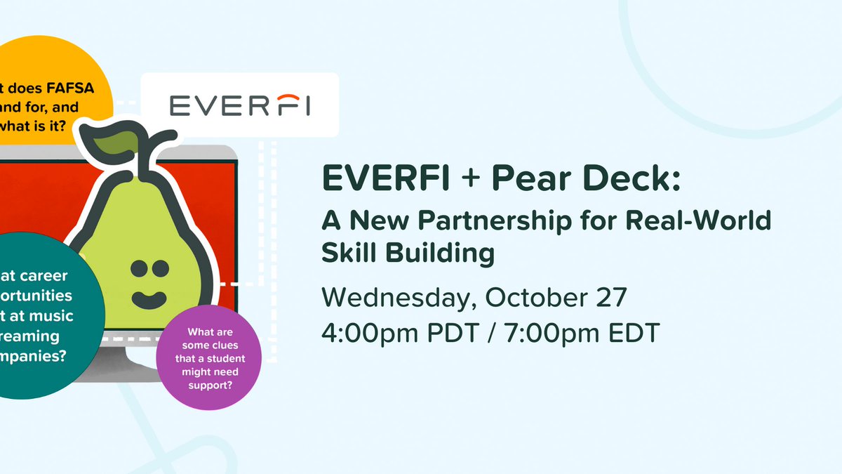 Join us for a free webinar on Wednesday, 10/27 at 7pm EDT to learn more! 💻🍐 Discover how #PearDeck and <a href="/EVERFIK12/">EVERFIK12</a> work, and learn how to use them together to engage students with lessons that build SEL and life skills. (7/7)

Register now ➡️  share.hsforms.com/167FPJwMCQgi8i…