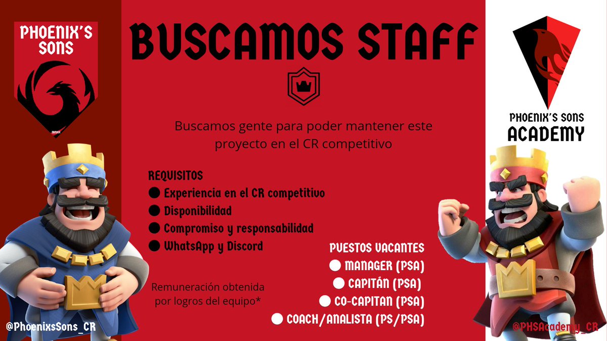 #CR | BUSCAMOS STAFF 📢

Para evitar otro parón, hemos decidido buscar gente que ocupe los lugares vacantes en Phoenix's Sons y <a href="/PHSAcademy_CR/">Phoenix's Sons Academy CR</a>.

Cualquier duda al 📩
❤ Y 🔄 se agradecen bastante

#VamosPhoenixs