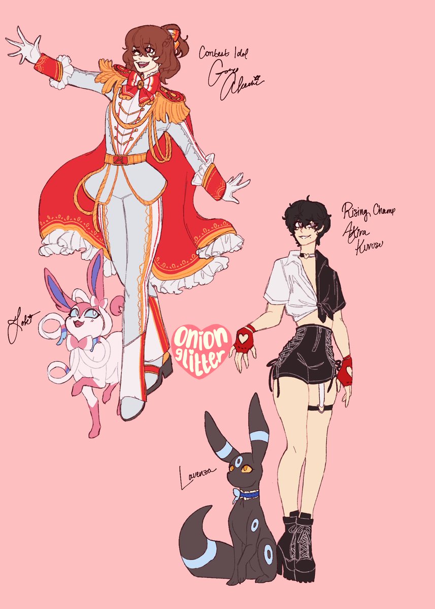 Here’s the pokemon!au nobody asked for &gt;:3 
(Yet another episode of @/AO3Goativa and I have too many worms)

#p5r #pokemon #goroakechi #akirakurusu #renamamiya #Persona5Royal #persona5 #p5