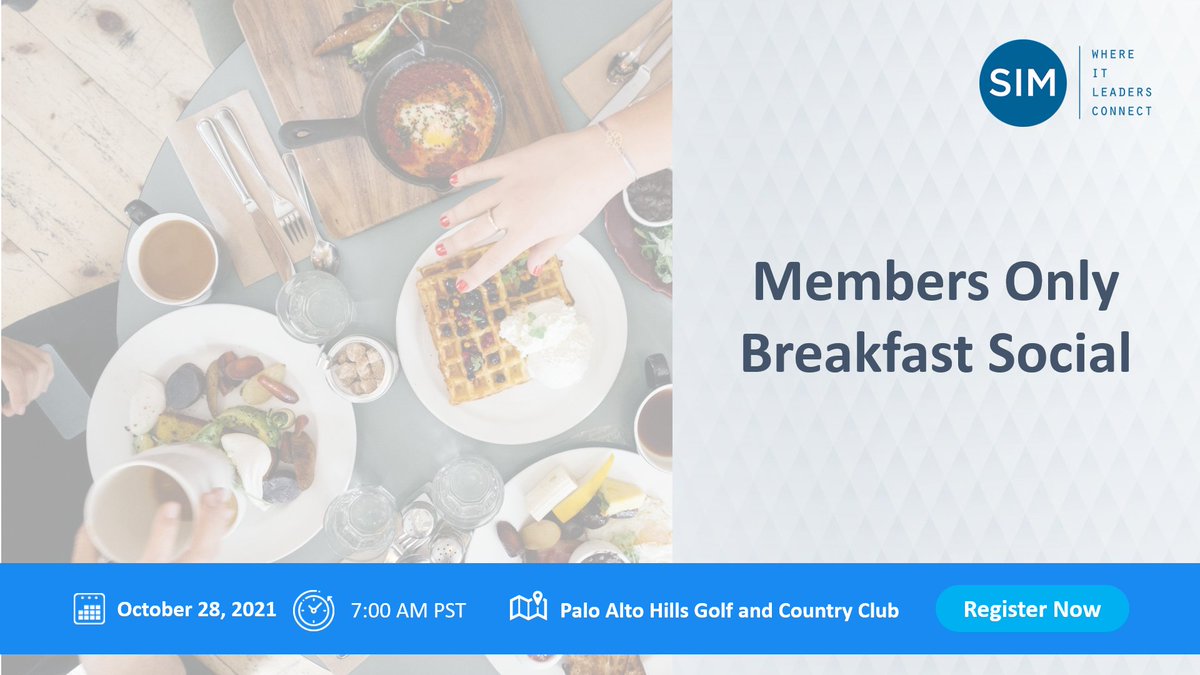 SIM_SFBA's tweet photo. Register Free for all SIM members - https://t.co/jYrB5ZcTEW

Come join us In-person for the SIM San Francisco Bay Area Members only Breakfast Social at Palo Alto Hills Golf &amp; Country Club at 7:00 Am PT on the 28th of Oct https://t.co/bf071deyCd