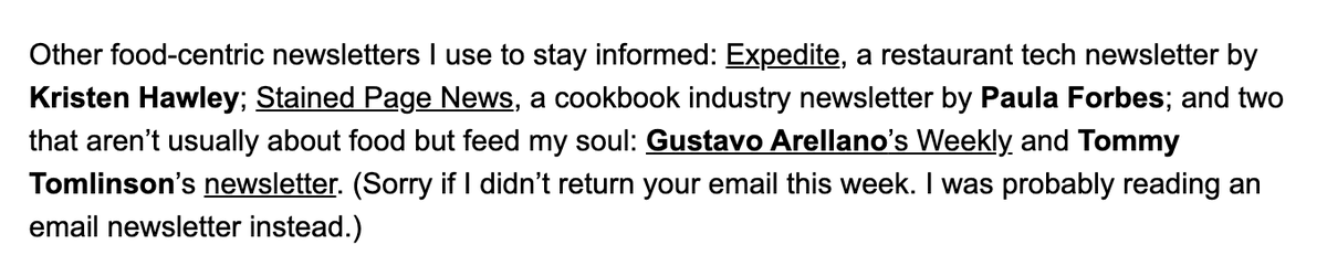 Always appreciate a <a href="/foodandwine/">Food & Wine</a> newsletter inclusion!