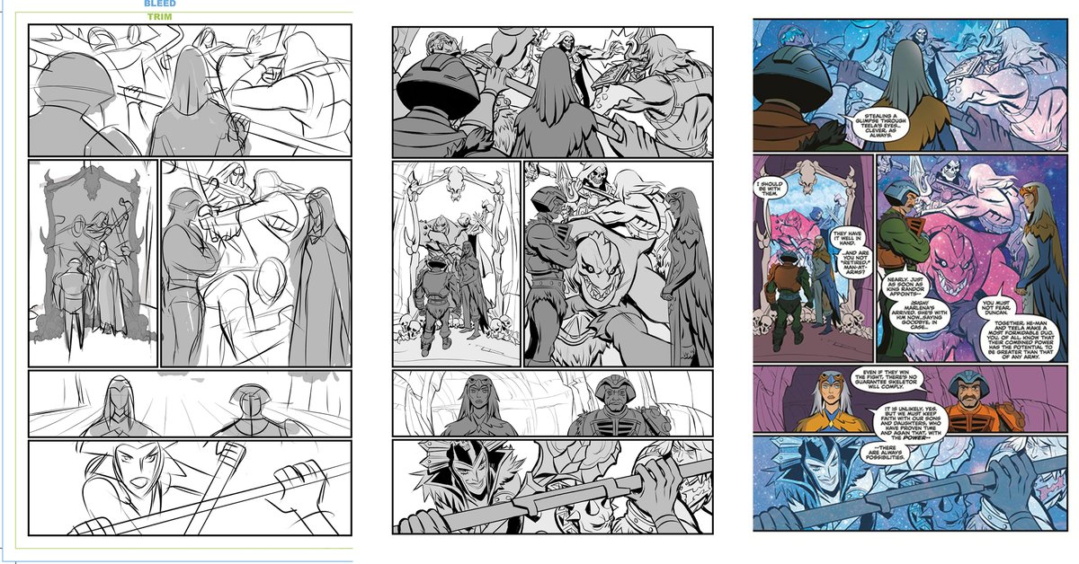 Rough to finish : Masters of the Universe Revelation #4 comic out today! Colorist
@whoisrico Writers @ThatKevinSmith, @thisisrobdavid,
@iamtimsheridan, letterer @deronbennett
@darkhorsecomics
https://t.co/GpkxlorT15