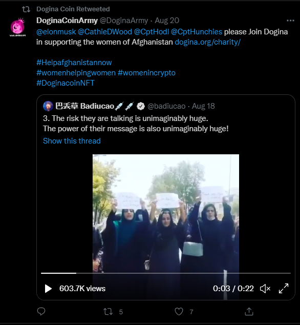 RobsCryptoYT's tweet photo. Wow who woulda thunk it, the #cryptocurrency meant for empowering women @DoginaCoin is now dead with the dev walking away from it. This was one of my favourite shitcoins though, they even used Afghani women as marketing collateral. What a roflcopter #dogina🚀 https://t.co/8CImn49F7w