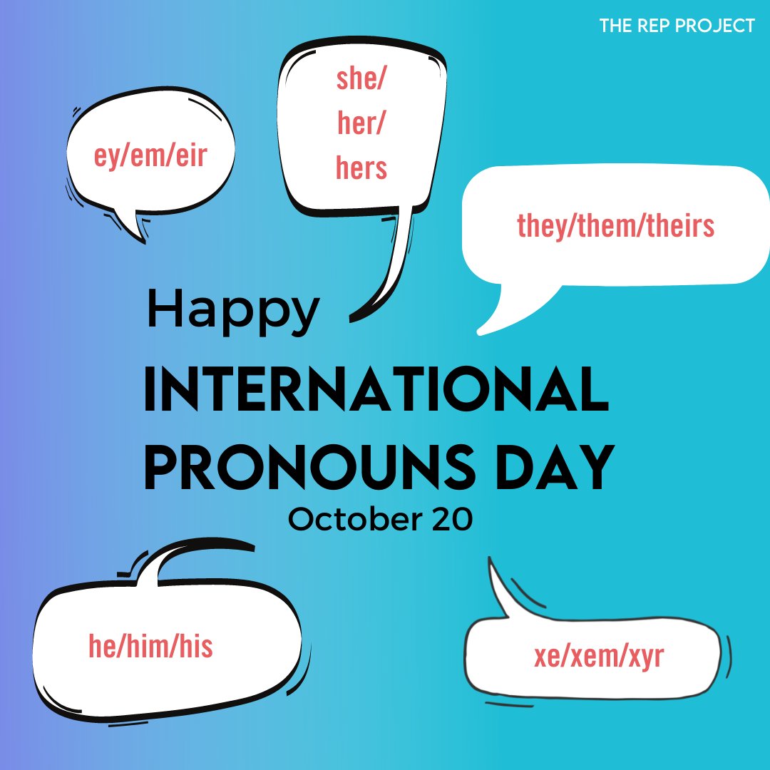 RepresentPledge's tweet image. Happy International #PronounsDay! 

Using someone&apos;s proper pronouns is an act of respect and inclusion. International Pronouns Day is all about normalizing the sharing of personal pronouns and creating a more welcoming world for people of all genders.
