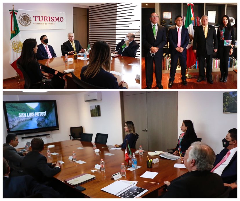 Productiva reunión de trabajo con el gobernador #SLP, <a href="/RGC_Mx/">Ricardo Gallardo Cardona 🇲🇽</a>; su secretaria de Turismo, Patricia Véliz; Sergio Samaniego, representante Presidencia, y equipos. Daremos continuidad a los proyectos de Desarrollo Integral de la Huasteca Potosina, nuevos productos y atractivos ancla
