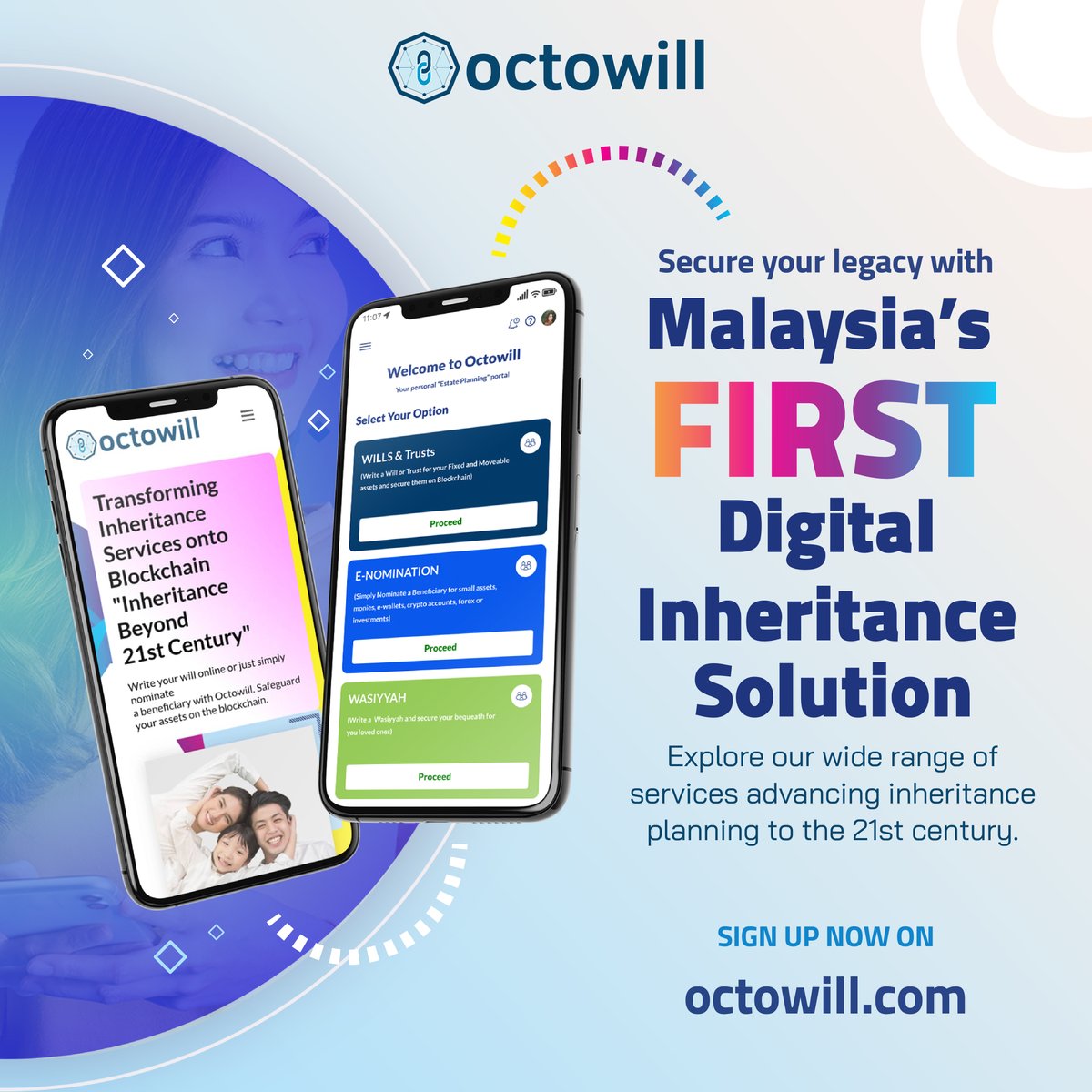 octowill's tweet photo. First of its kind, and all-in-one. Octowill makes it easy and affordable for you to secure and assign your digital assets to be inherited by your loved ones — all achieved using #blockchaintechnology-- so your wealth is safe AND future-proof! https://t.co/OTWRUpEDKz https://t.co/IyAAWamwWN