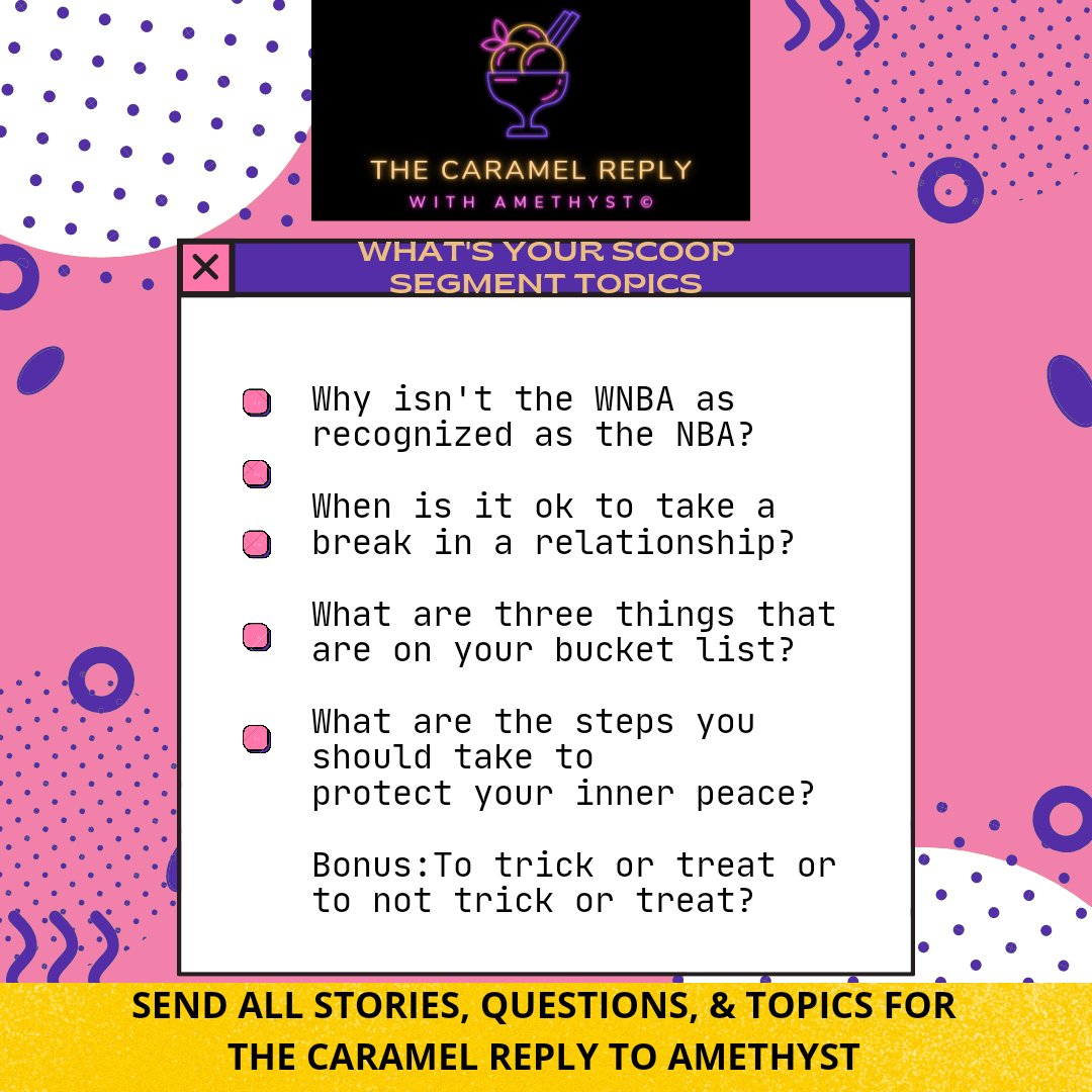 T_Real_Talk's tweet photo. Vote for the topics that you would like for me to feature of the next episode of The Caramel Reply with Amethyst. The Caramel Reply with Amethyst is an advice segment where I share my opinions on stories, questions, or topics that are submitted. https://t.co/X98TzPFWQG