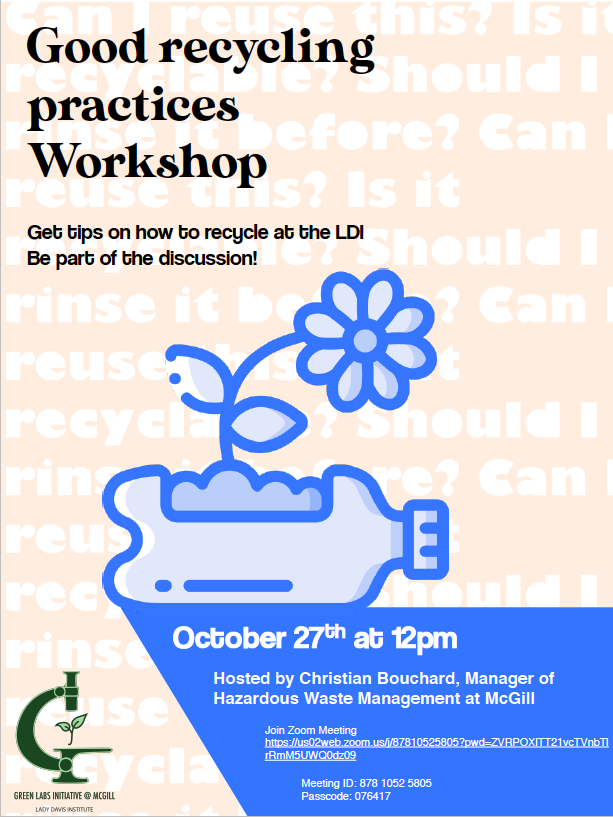GLI_LDI's tweet photo. 🪴Interested in implementing recycling practices at the lab? We would love to invite all of you to a fabulous (virtual) event hosted Oct. 27th at 12:00pm (EST). All are welcome💚

ZOOM: https://t.co/T5X1TDowMo
Meeting ID: 878 1052 5805
Passcode: 076417 https://t.co/GZZeoDflaV
