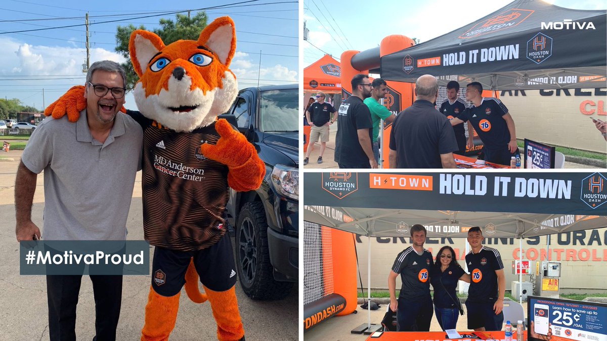 Thanks to all the <a href="/HoustonDynamo/">Houston Dynamo FC</a> fans who joined us at one of our 76® branded stations last week! Dynamo stars Adam Lundkvist and Ari Lassiter, and mascot Diesel engaged with Dynamo fans and helped Motiva educate them on the 76® brand and My76® App. #MotivaProud