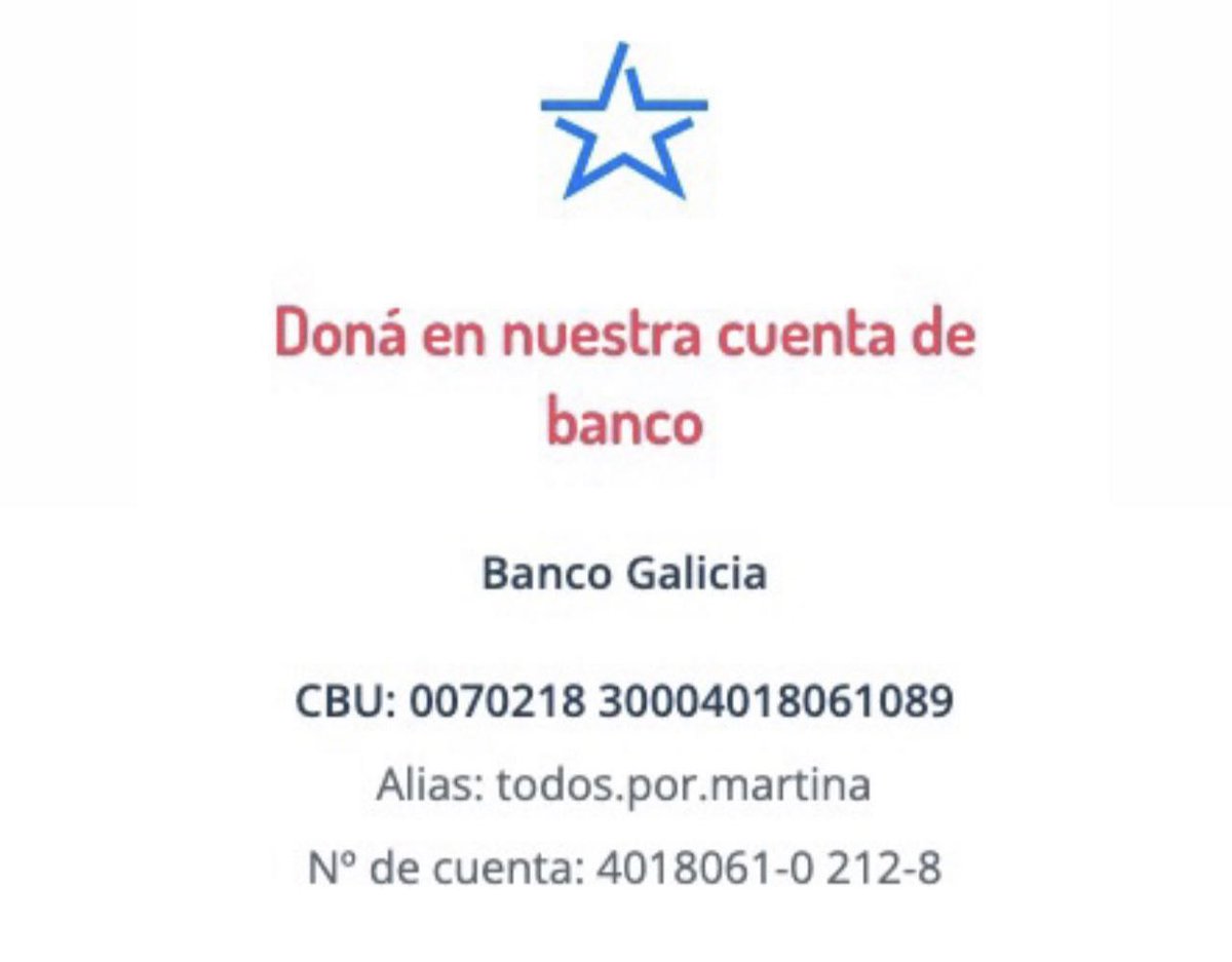 stafftiniar's tweet photo. Les dejamos la información para que entre todos podamos ayudar a Martu! Cada granito de arena suma💕
#TODOSPORMARTU
Para mas información: https://t.co/NQWBSWSnHI https://t.co/3CF6AAcUxO