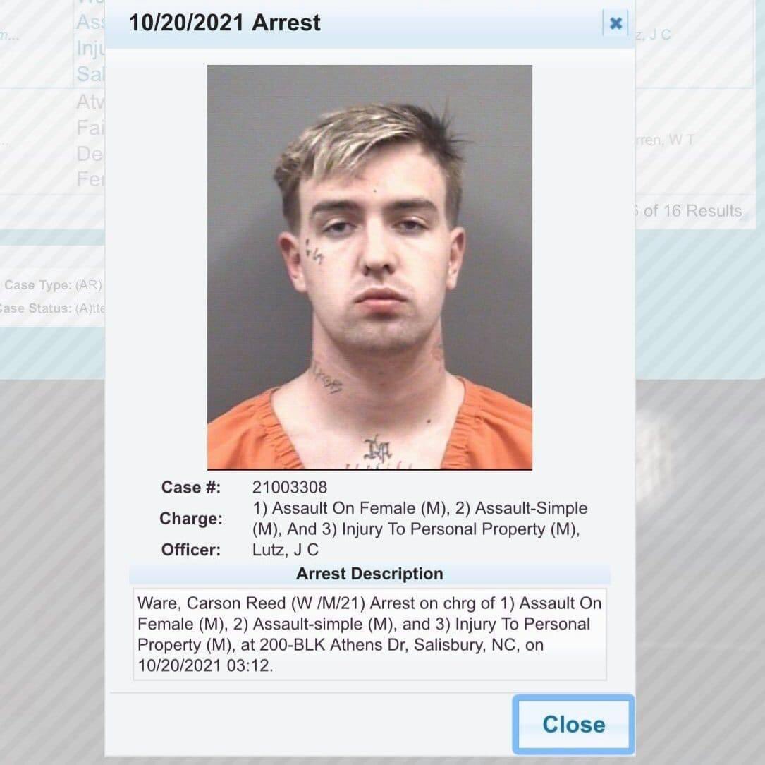 MJBurroughs's tweet photo. NASCAR Driver Carson Ware has apparently been arrested in NC on assault and property damage charges. No other confirmed information at this time. 
#NASCAR https://t.co/eI2gu1WCWS