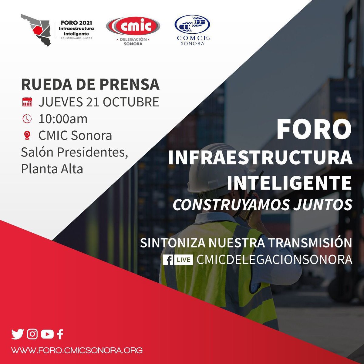 IngAlfonsoReina's tweet photo. Mañana estaremos anunciando en conferencia de prensa el proximo Foro de Infraestructura Inteligente. A los medios de comunicación los esperamos en @cmicsonora  y a todos quienes gusten, pueden seguir la transmisión por plataformas digitales de CMIC. https://t.co/m1SAMQW3uJ