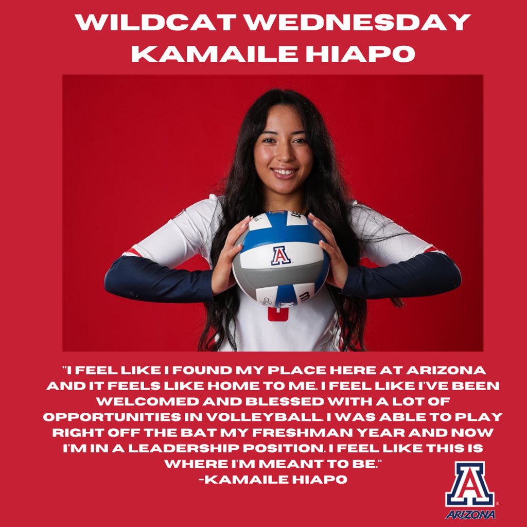 #WildcatWednesday Our highlighted Wildcat this week is Kamaile Hiapo she is an Education major and is from Gilbert, Arizona. Good Luck to the Volleyball Team at they compete against Colorado on Friday !!