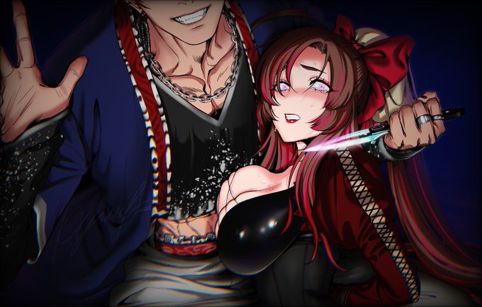 まぐろさん(@mgmg1019_game)お誕生日おめでとうございました〜🎂 ファイヤームーンスキンのトリスタ君×まぐろさんの代理ちゃんでツーショ!なイラスト() 