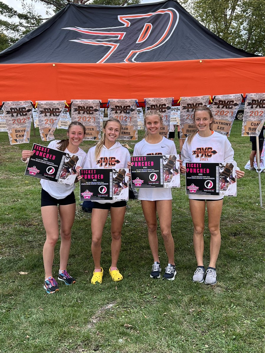 pxcunited's tweet photo. #ticketpunched to the State Meet!!!!! 

All five scorers PR’d and our two sophomores in 6th-7th ran so tough! 

Four girls cracked the top 15 and would have qualified as individuals:
Lourdes Mason 4th
Gabby Cortez 6th
Keirra Hess 8th
Lily Johannes 15th

Alyza Koppes was 16th 👏🏻 https://t.co/YarudCVBxO