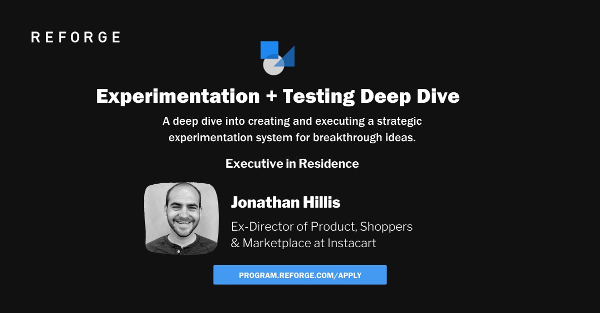 Reforge (@reforge) on Twitter photo 🧪 This week we’re spotlighting our popular 6-week program, Experimentation + Testing Deep Dive 🧪 Learn more here 👇 EIR: <a href="/JonathanHillis/">Jon Hillis (🏕️,🏘️,🌆)</a>
bit.ly/3DXt96j
#Reforge #Experimentation #Testing 🧪 This week we’re spotlighting our popular 6-week program, Experimentation + Testing Deep Dive 🧪 Learn more here 👇 EIR: <a href="/JonathanHillis/">Jon Hillis (🏕️,🏘️,🌆)</a>
bit.ly/3DXt96j
#Reforge #Experimentation #Testing