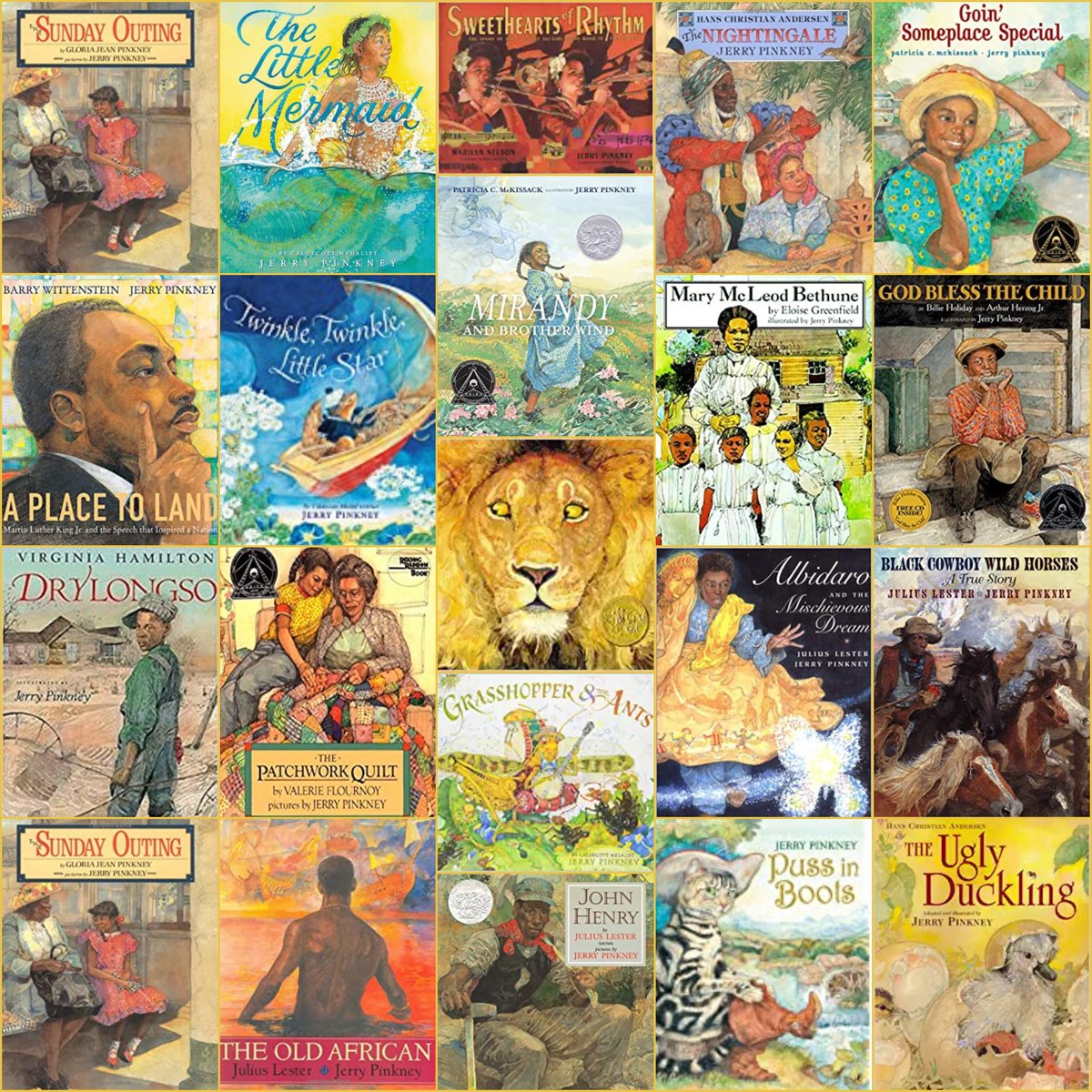 BCBooksAuthors's tweet photo. 🙏🏿Rest In Power

Jerry Pinkney was an extraordinary artist and author who expressed, “Books give me a great feeling of personal and artistic satisfaction.” 

The image below features only some of the many, many books he authored or illustrated. https://t.co/ydDR1yGWEF