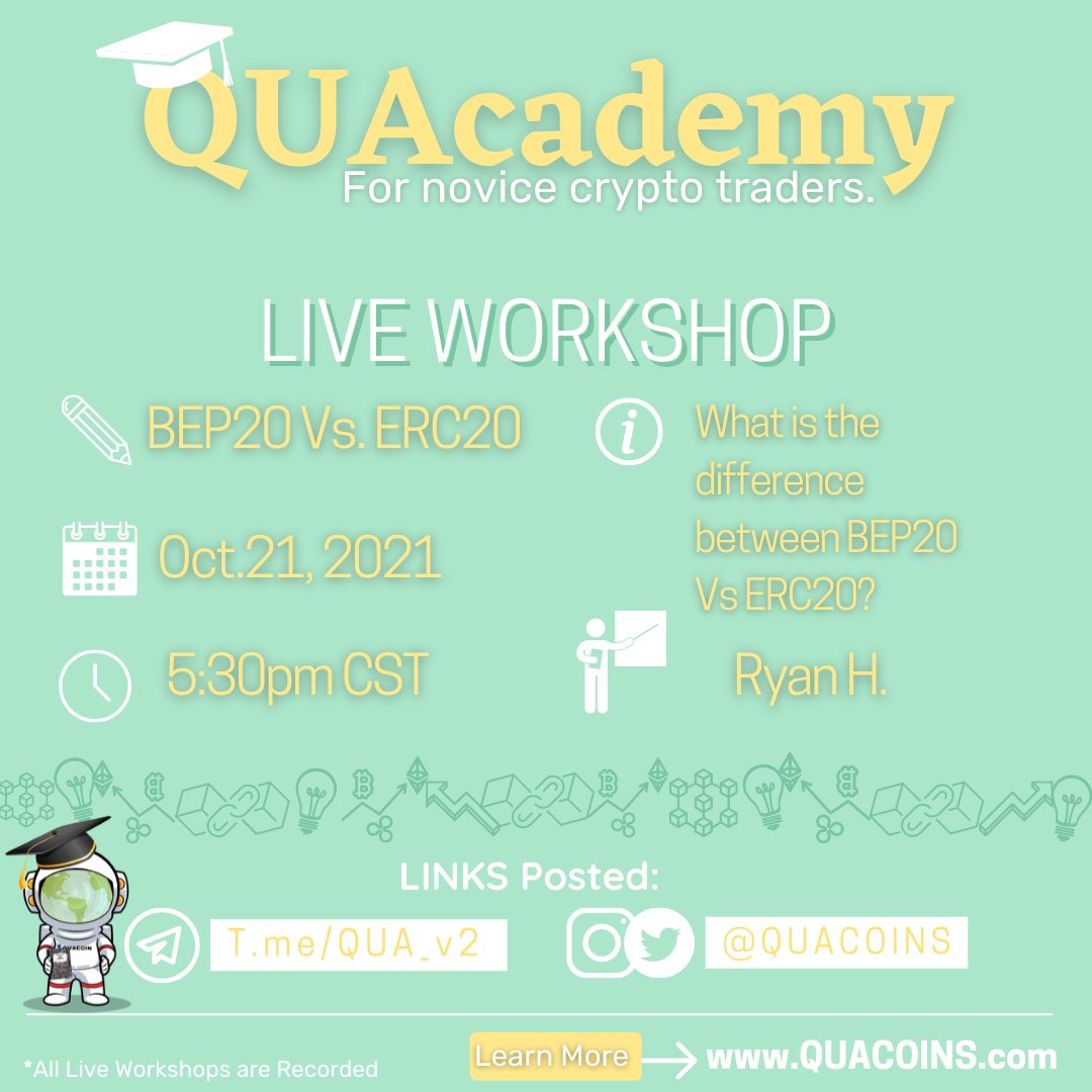 quacoins's tweet photo. THE VOTES ARE IN! 🗳

✏️The next Live QUA ME IN Workshop will be: 
“BEP20 Vs. ERC20”

See Details At LINK IN BIO 🔗

#november #cryptoeducation #QUAcademy #QUAmission #bitcoin #crypto #trading #investing #startup #invest #financialfreedom #forextrader #stockmarket #wealth https://t.co/pOjIPtn8uG