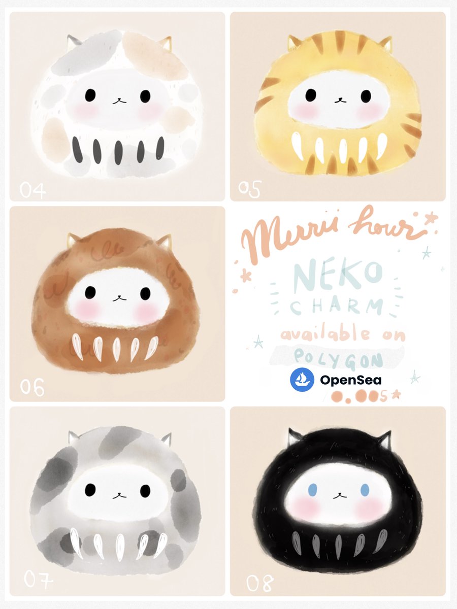 merrii_charm's tweet photo. MERRII HOUR - Neko Charm Collection✨
On OpenSea✨Polygon Now
New Drop⭐️04-08
https://t.co/wgkLbd0Jx4

#NFT #nftart  #NFTCommunity 
#NFTartist  #ThaiNFT #nftcollector #OpenSeaNFT #nfts #nftdrop #nftcollection #nftshilling #nftthailand  #polygonNFT #NFTJapan #neko #cat #kitten https://t.co/HW2YE50Bym