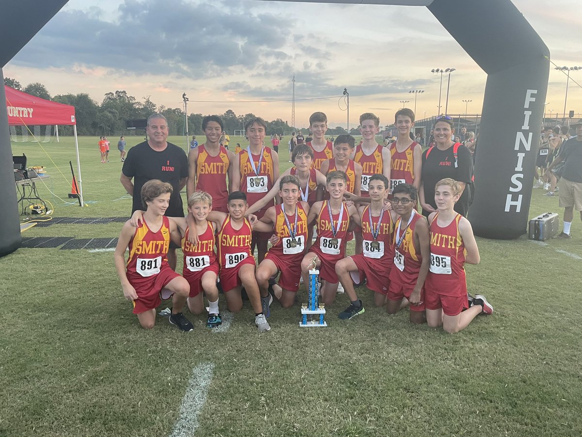 B_Koop1's tweet photo. So proud of all our Smith Cross Country Athletes! Our 8th grade boys are DISTRICT CHAMPIONS! #SmithProud #SabercatStrong #CFISD https://t.co/9nB7okJDL8