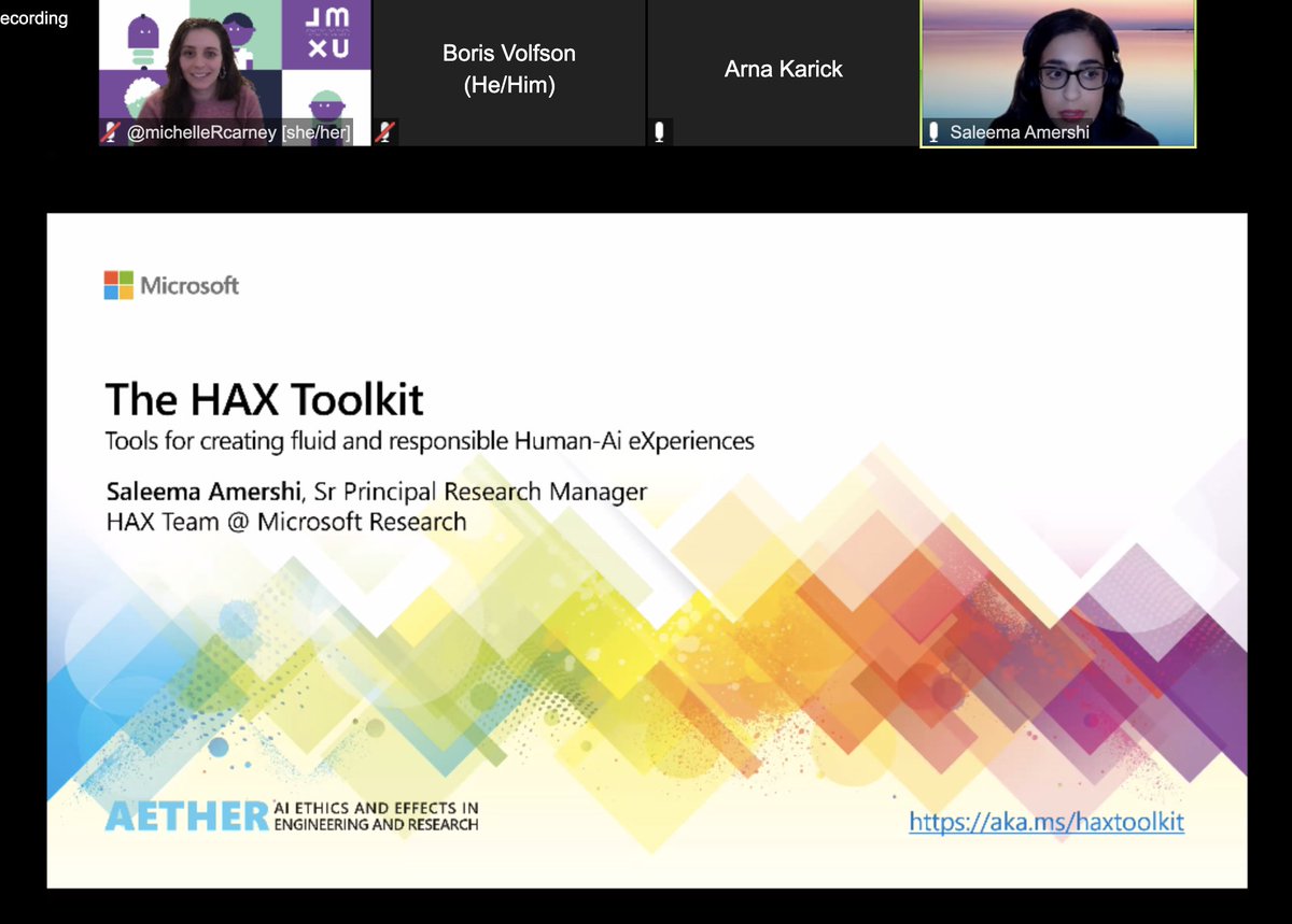mluxmeetup's tweet image. We&apos;re getting started with our last #MLUX of 2021 with @MSFTResearch &apos;s @SaleemaAmershi on the #HAXToolkit!
