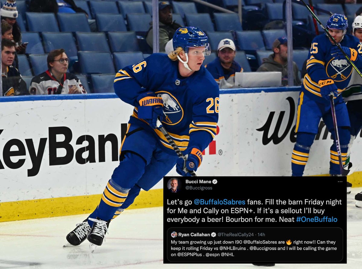 barstoolsports's tweet photo. John Buccigross Says He'll Buy Everybody a Beer If The Buffalo Sabres Have A Sellout Crowd On Friday https://t.co/GAOvFijRCd https://t.co/Agrre6Rh54