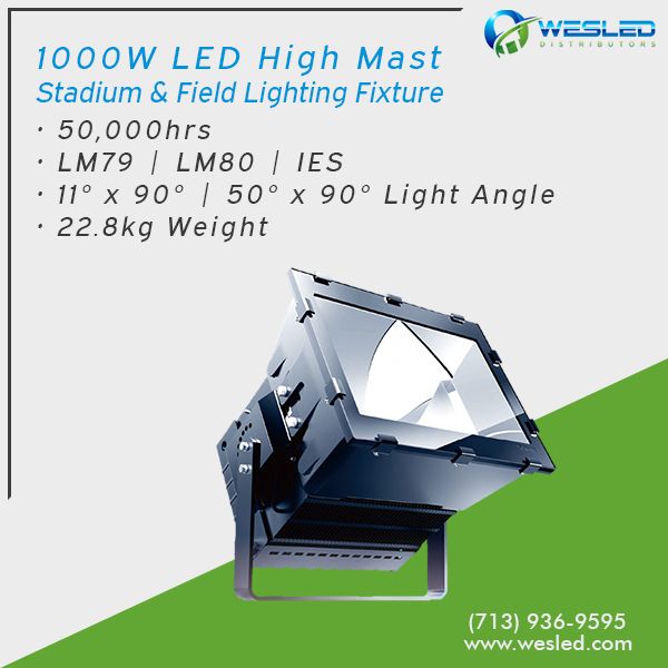 WesledLighting's tweet photo. The 1000W LED High Mast fixture is designed to meet the most demanding specification criteria while offering maximum energy savings, reduced maintenance costs, and a superior quality of light. It replaces 2,000 watt metal halide. Click https://t.co/SLjtzSTNY6 https://t.co/dFwBO0w2l1