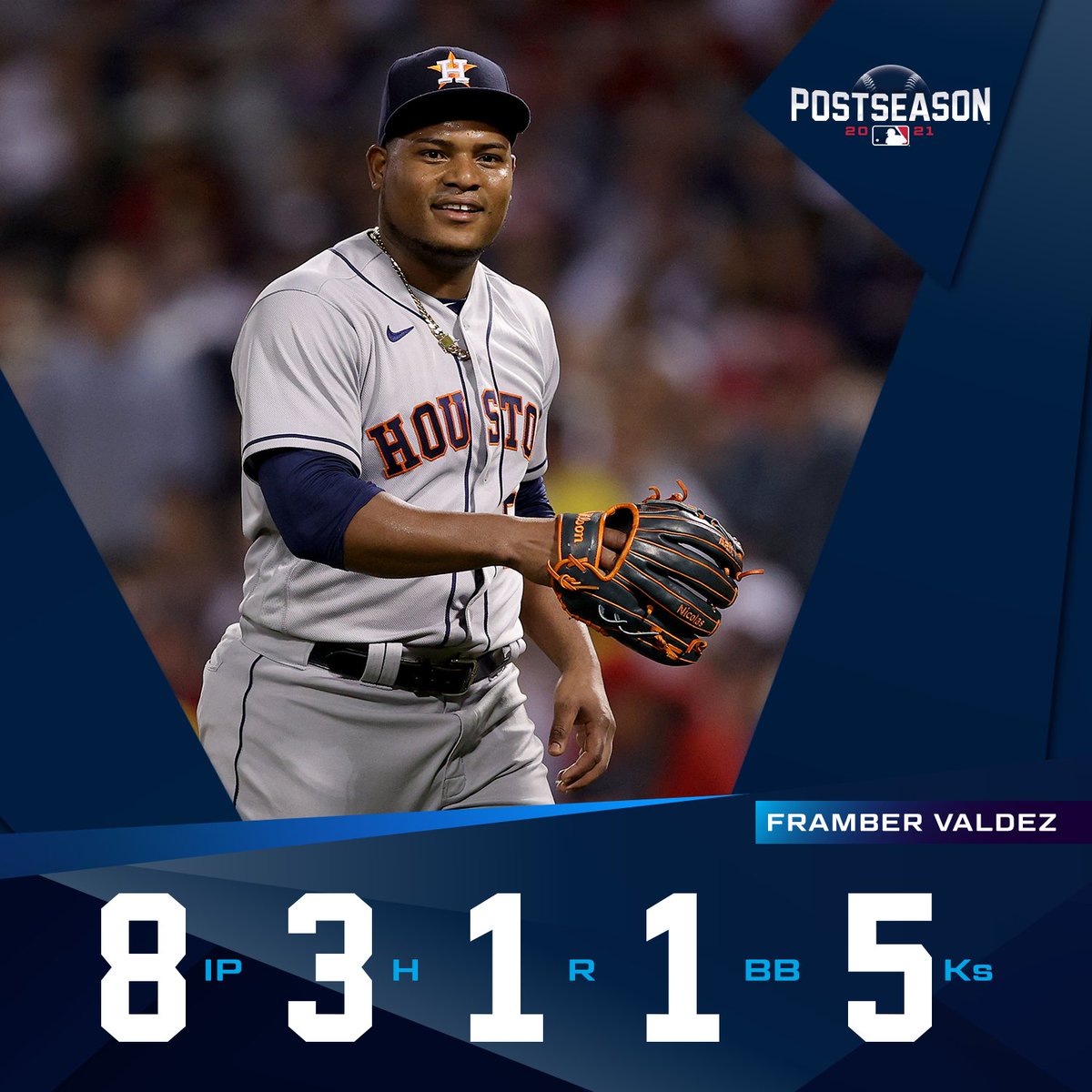 MLB's tweet photo. Framber Valdez put the @Astros on his back in Game 5! #Postseason https://t.co/2HlMarO4OX