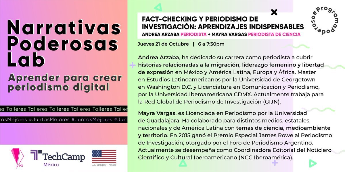 gijnEs's tweet photo. 📢 Mañana nuestra editora en español, @andrea_arzaba, estará dando un taller sobre herramientas y aprendizajes básicos del #periodismo de investigación para @ChicaPoderosaMX ✨🥳 parte de #NarrativasPoderosasLab 👏 https://t.co/GUuaX83jeD
