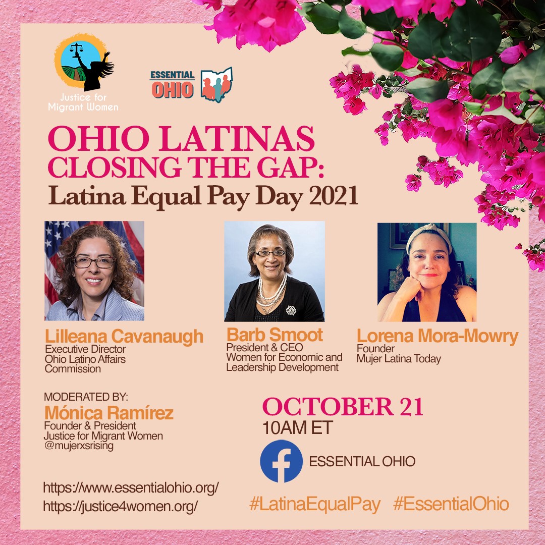 Oct. 21 is #LatinaEqualPay Day: Latinas make $.57 for every $1 made by white men. Join @EssentialOH & partners for a conversation about closing the wage gap in OH because #LatinasCantWait. Tune in 10:00amET on Oct 21: 
fb.me/e/39pO75sm7