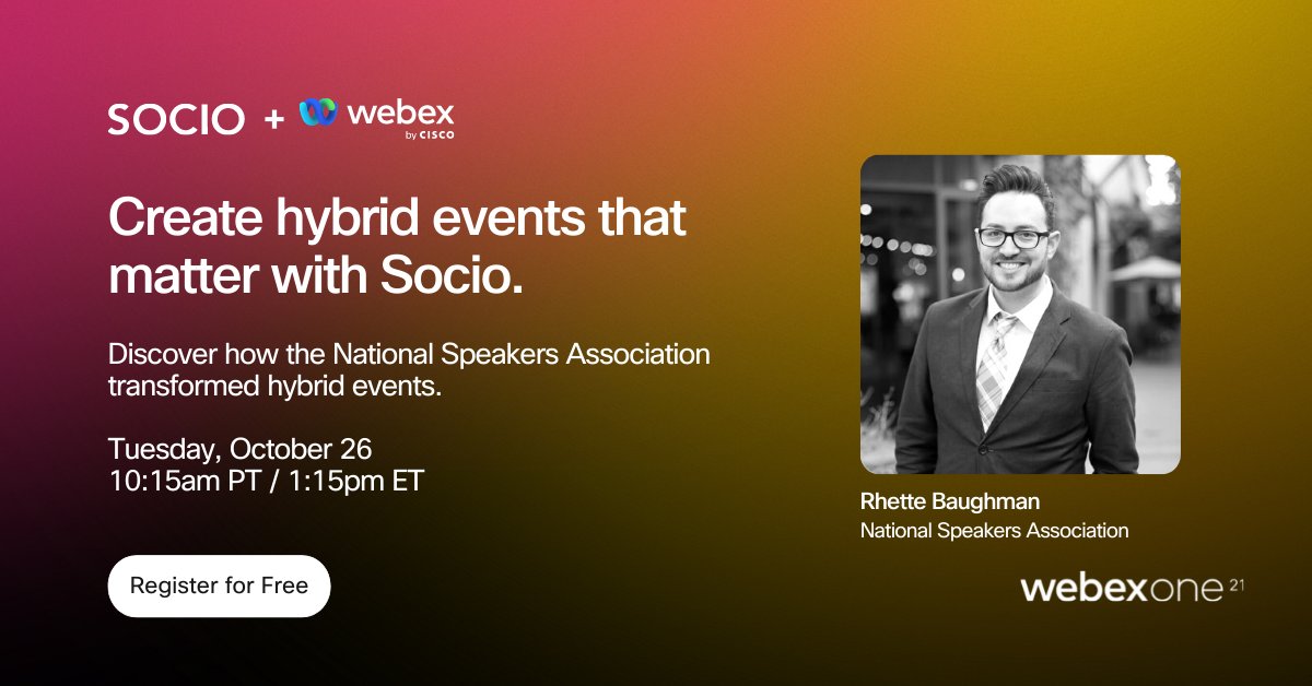 Hybrid events (in some form) are here to stay -- Be sure to join <a href="/socioevents/">Socio Events</a> next week for this free conference helping equip you with the information you need to run a successful hybrid event and a short interview with NSA on how we did it! webex.com/webexone/index…