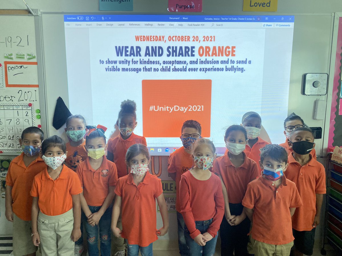 Today we wore ORANGE 🧡 for kindness and to never experience bullying!! #Togetherweare1  #UnityDay2021 #teamsisd