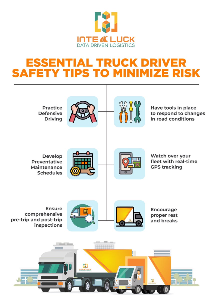 InteluckCorp's tweet photo. We care for your safety! ⛑️

Here are the Essential Truck Driver Safety Tips to Prevent Risks and Accident ⛑️

#Inteluck #Trucking #Logistics #Safety #TruckerTips https://t.co/OjX0S8weVr