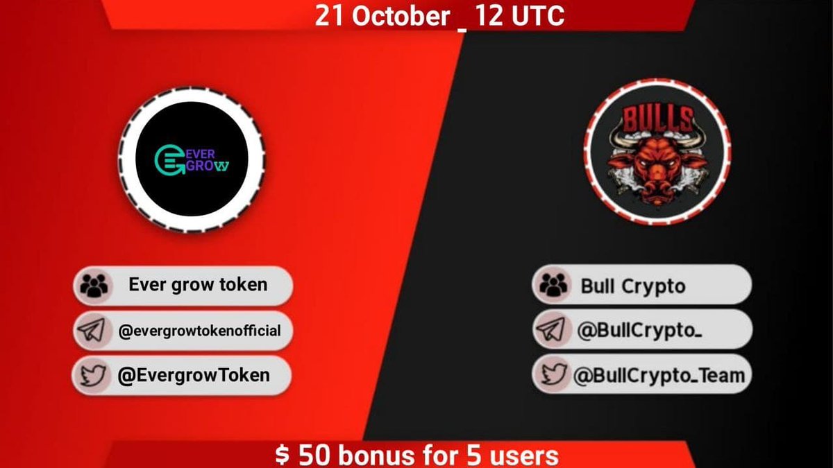 EvergrowToken's tweet photo. 🔊 We are pleased to announce our Exclusive AMA with BULL CRYPTO TEAM 🥳

⏰ 21 October 🔆 12:00 UTC ⏰

🏠Venue : https://t.co/mvy05EnwZZ
🎁Reward Pool: $50 bonus for 5 users 😍

✅Requirement task: 
🔸Join @BullCrypto_Team
🔸Join @evergrowtokenofficial https://t.co/KXxJVmHeXw