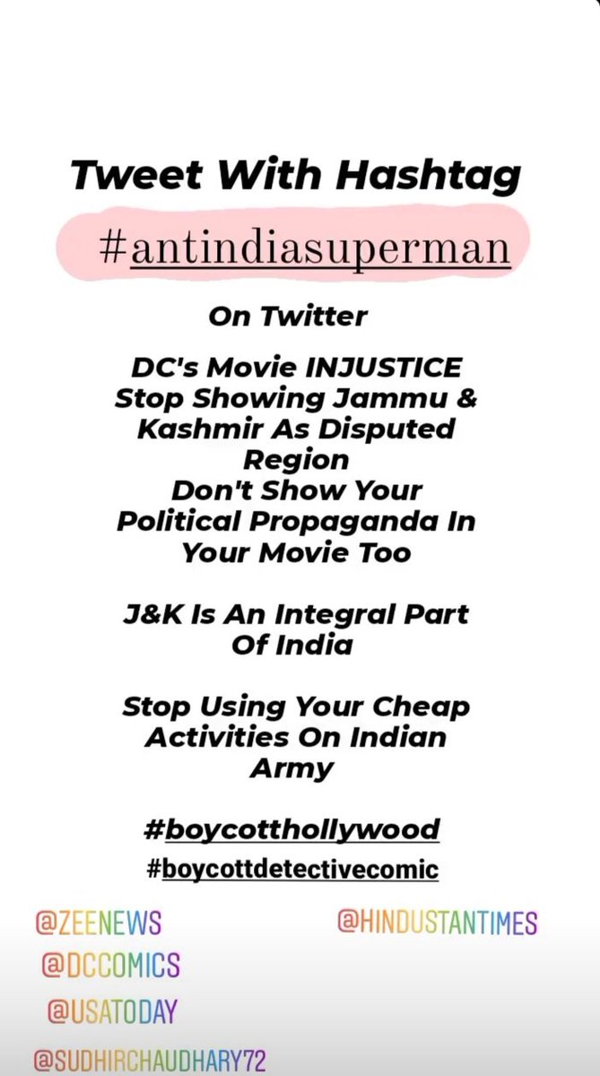 हमरे देश के छवि को खराब देखोगे और हम चुप कैसे रह सकते है।।।अमरीका के पास Powers नही है और दुनिया के सबसे शक्तिशाली देश बताता है खुद को 😂😀😀#boycotthollywood
#antindiasuperman 
#Boycott_SRK_Related_Brands 
#BoycottBollywood 
#justiceforssr