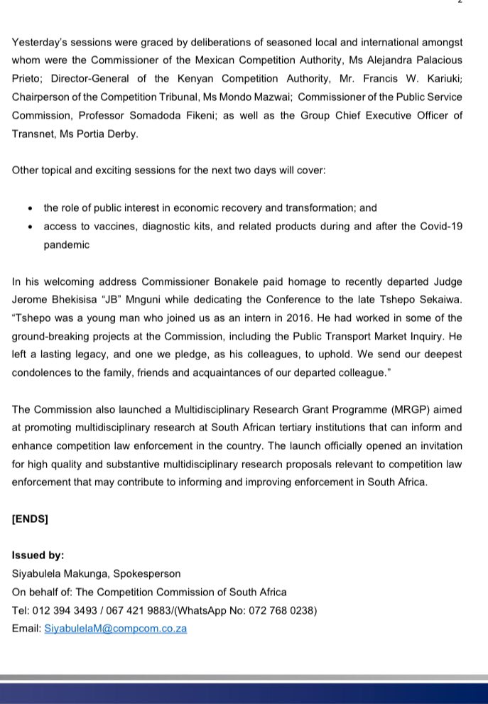 CompComSA's tweet photo. Media Advisory: Minister Patel to address the 15th Annual Competition Law, Economics and Policy Conference 

#15AnnualCompetitionConference #EconomicRecovery #EconomicReconstruction #CompetitionPolicy https://t.co/nCDjU11aJJ