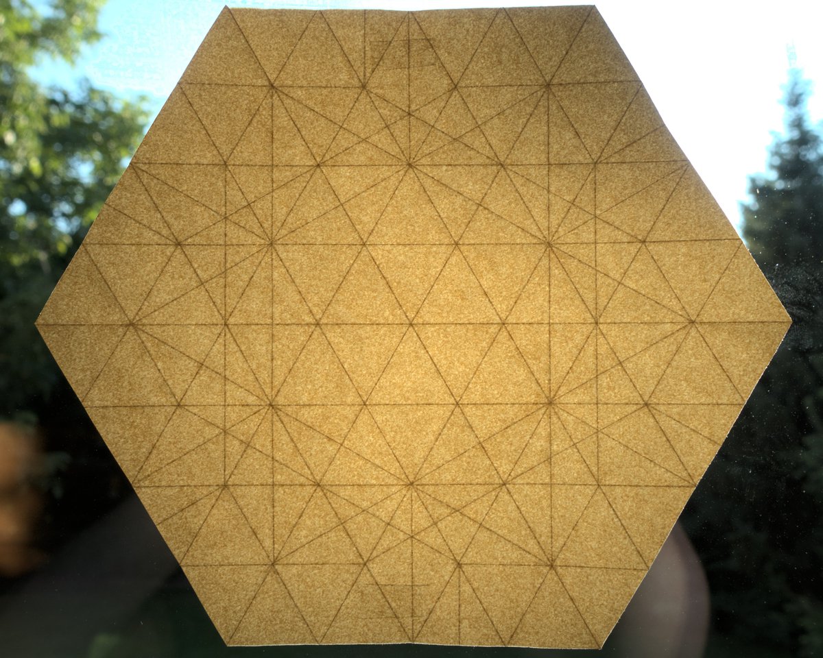 mkosmul's tweet photo. Precreased #sheet of Elephant Hide #paper for folding my #origami Egg Cup II, pictures of which I posted recently. The #PreCP (#PrecreasePattern) is the same as for Lucky Star Box (Simplified) Variant B. Model description: https://t.co/K3krCpr24Y
#hexagon #creasepattern #CP https://t.co/wlp7XJ2sF0