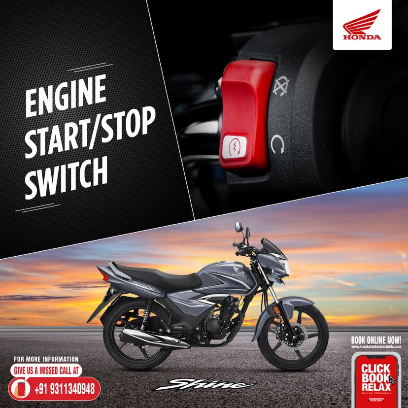 JagadambaHonda's tweet photo. Enjoy enhanced convenience with the #AmazingShine! Now start or stop your bike with just flick of a switch anytime, anywhere! For further information, please give us a missed call on +919311340948 or visit https://t.co/MXxMoD4Csi. #Honda #Shine https://t.co/9S1efOqtS6