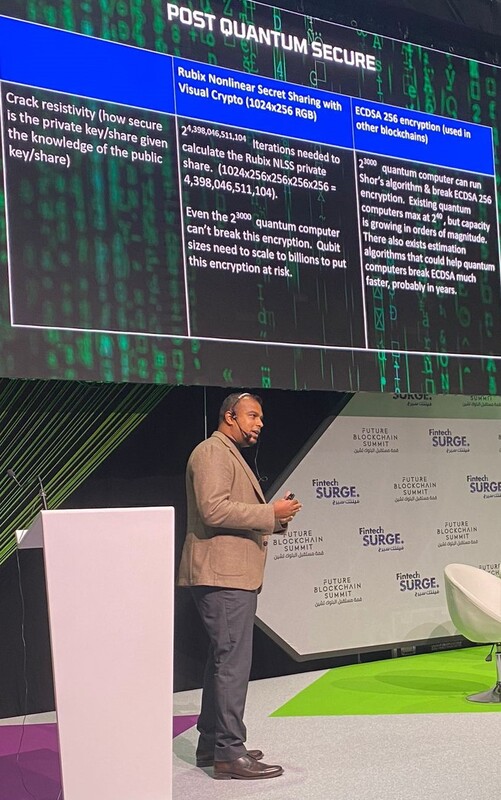 rubixnetworkinc's tweet photo. Our CEO Nithin Palavalli speaking at @dxbontheblock alongside #Blockchain experts Lauren Bissell CEO Immutable music and Matthew Van Niekerk CEO @SettleMintCom . Amazing presentation of our Green Initiative and Proof of Harvest protocol. https://t.co/as09YxXiE3