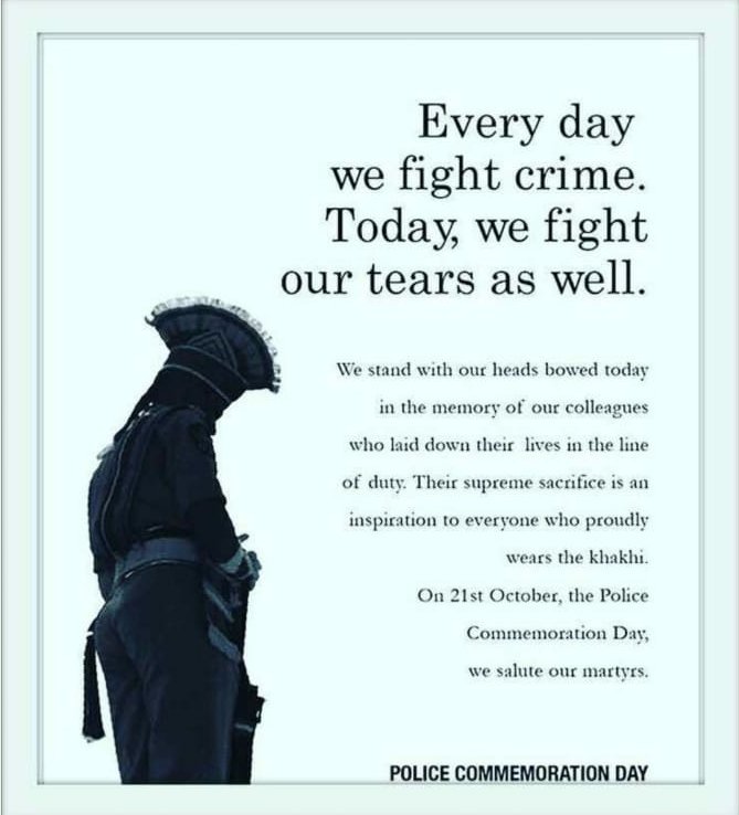 jeevankolipaka's tweet photo. Remembering all the brave heros who laid down their lives in the line of duty...
#PoliceFlagDay2021
#PoliceCommemorationDay 
#PoliceBravery #Police #PoliceMartyrsDay 
@RachakondaCop @cyberabadpolice @DCPEASTZONE @bhargav_pm @cpkarimnagar https://t.co/Vn5Dk3IWri