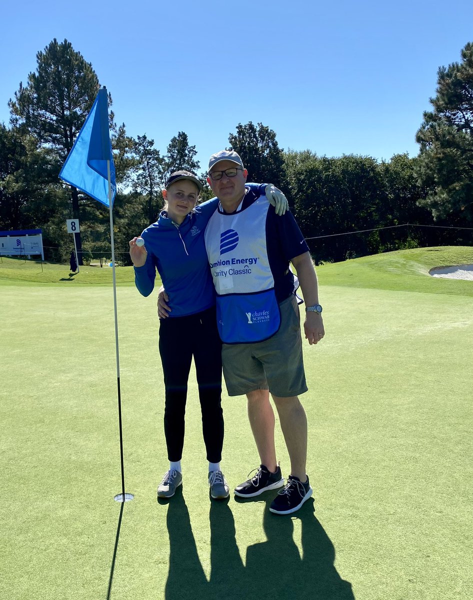 MechGolf's tweet image. Meg Lavinder and her dad at the Dominion Energy CC Pro-Am this afternoon! This was taken after Meg made her first career HOLE-IN-ONE! @M_villeHS @VilleAthletics @DECCGolf