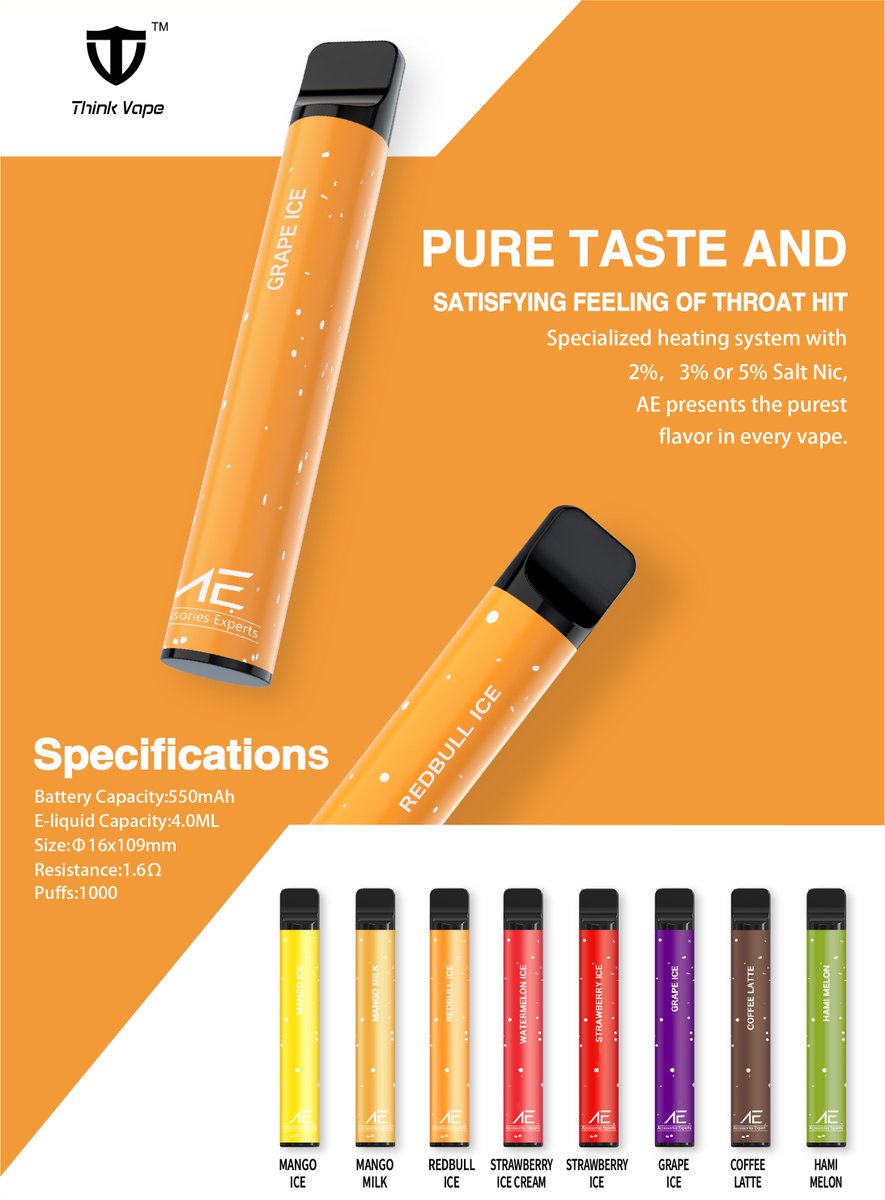 Mike69753754's tweet photo. New ! AE 1000 puffs disposable vape kits are available now. It's the best choice for your vaping needs, especially for urgent vaping needs,it's also easy to start using for new vapers. Do you have interests in OEM?
#THINKVAPE #DISPOSABLEVAPE #AEDISPOSABLEVAPE #DISPOSABLEPODKIT https://t.co/z8jflM9ouh