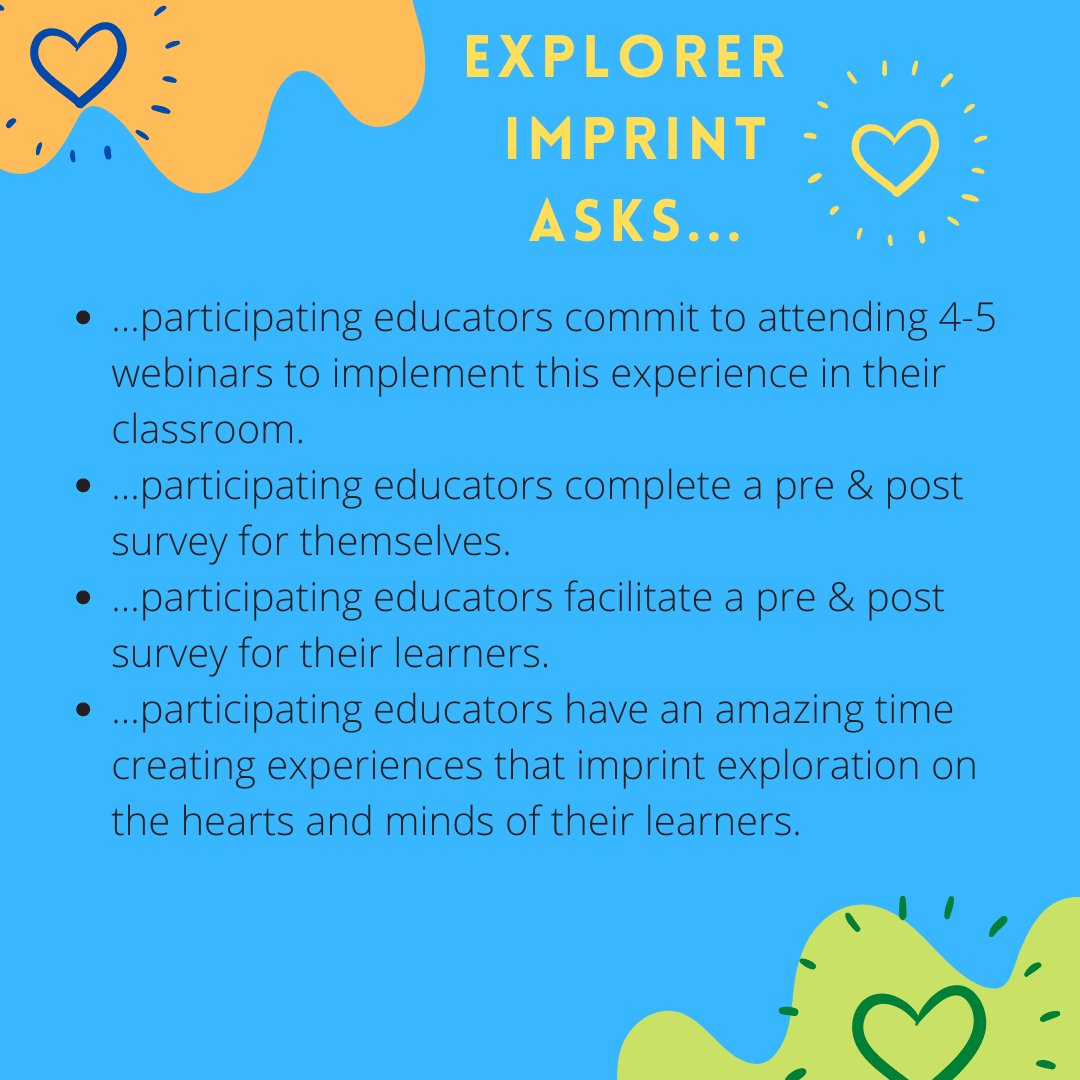 Explorer1mprint's tweet photo. @wendy_threatt Sure thing! Just made an info sheet that we'll pin to the top of the page! Sneak peek here. :) https://t.co/bAVgUXGZFe
