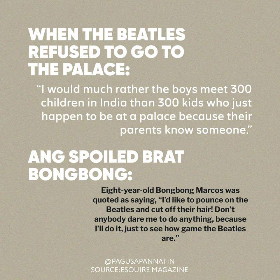 #BBM #MARCOSJR IS A #LIAR SERIES... 😊 On his supposed friendship with #TheBeatles👍 SOURCE: esquiremag.ph/politics/news/… #NeverAgain #NeverForget #Halalan2022