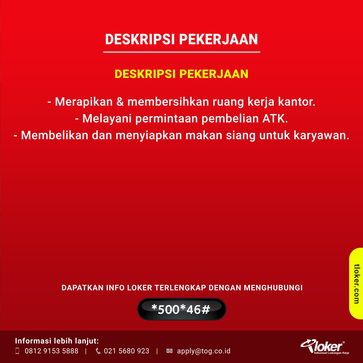 info_tloker's tweet photo. LOWONGAN PEKERJAAN CLEANING SERVICE
Kirim CV terbaru kamu ke nomor kontak atau email yang tertera pada design gambar. Like dan Share lowongan ini kepada teman, saudara atau tetangga kamu yang membutuhkan. https://t.co/nULOZFalJV