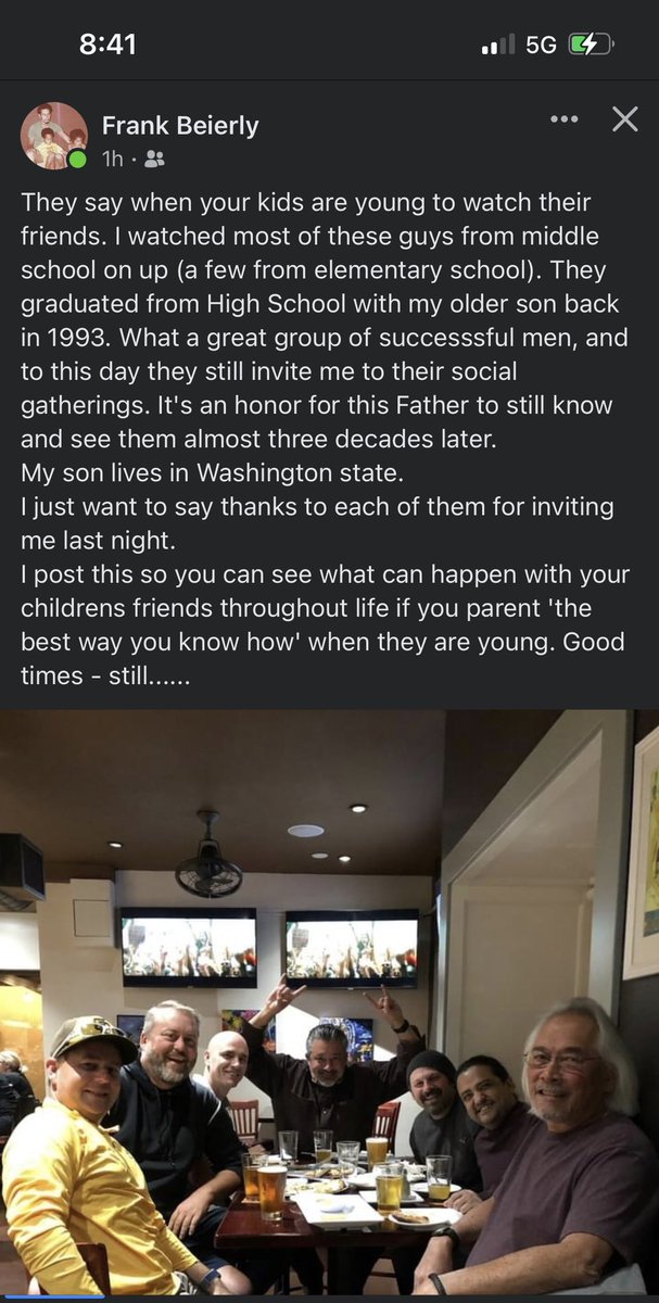 This is what happens when parents take time to get to know their kids friends.  30 years later we still hang with his dad.  Humbled.