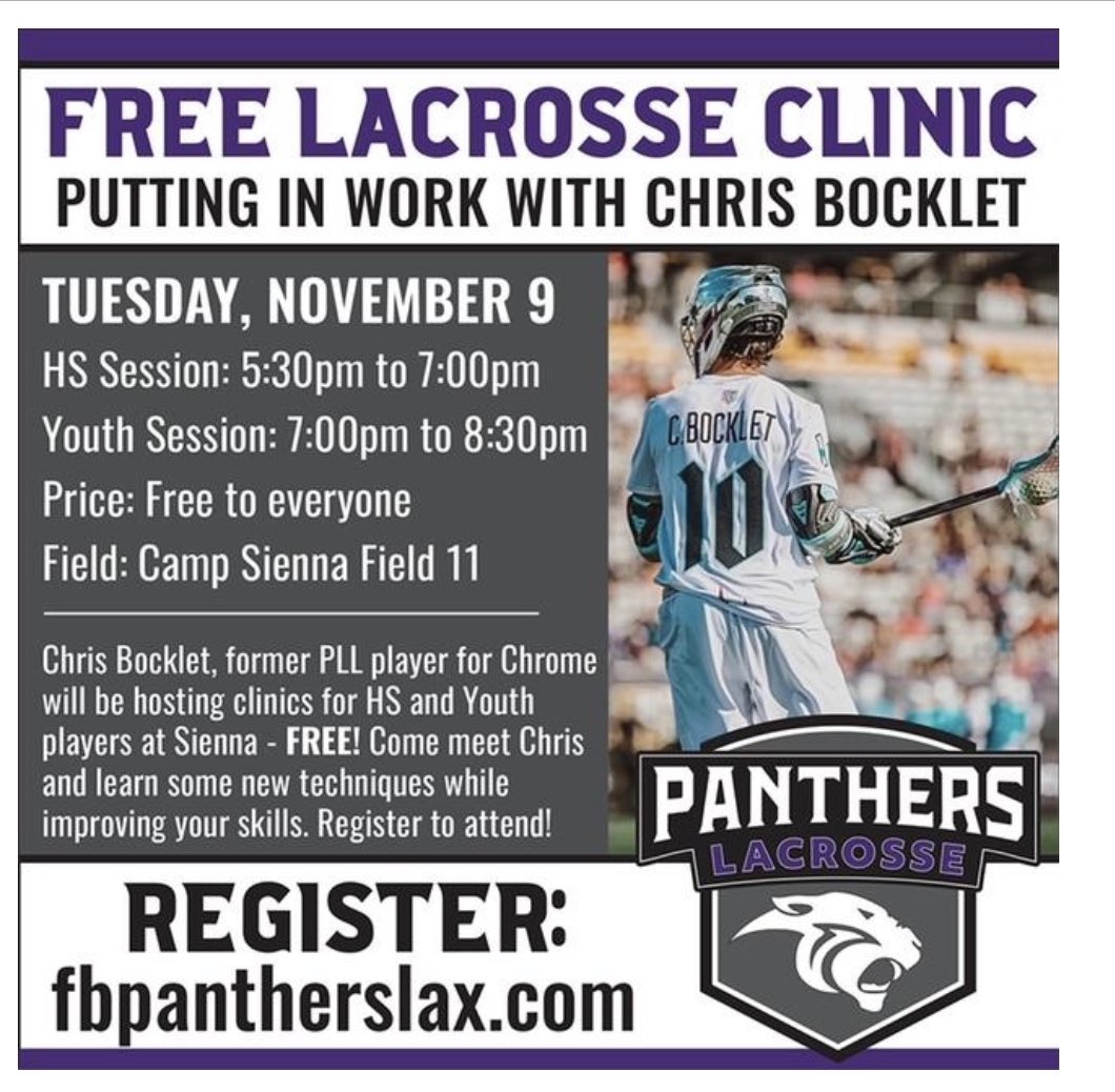 FBPanthersLax's tweet photo. FREE Lacrosse Clinic!  Everyone is welcome! Register on https://t.co/8yVUlVXr0d https://t.co/gwJMaRoYgX