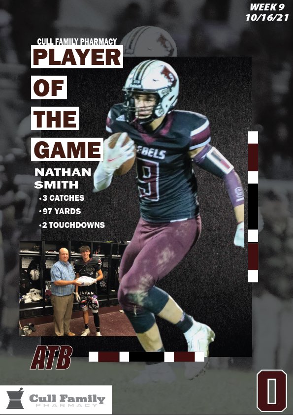 Congratulations to Senior Nathan Smith for being named the Cull Family Pharmacy Player of the Week.

#OCFB
#ATB
#RebelsFootballFamily
#TODAY
