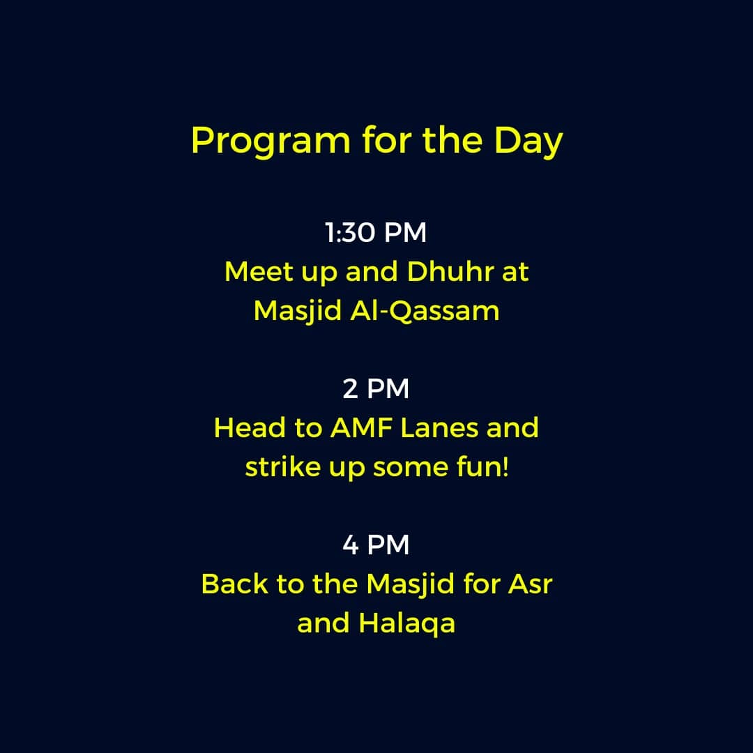 YMTampa's tweet photo. Let's Strike Up Some Fun!
_
Come out this Saturday, October 23rd, to strike up some fun at the bowling lanes! 🎳

We'll meet at Masjid Al-Qassam at 1:30 PM for Dhuhr, then head to AMF University Lanes.
_
Limited spots available. Sign up at: https://t.co/af6lbHmwvF
_
#YMTampa https://t.co/3Z3zwjEmde