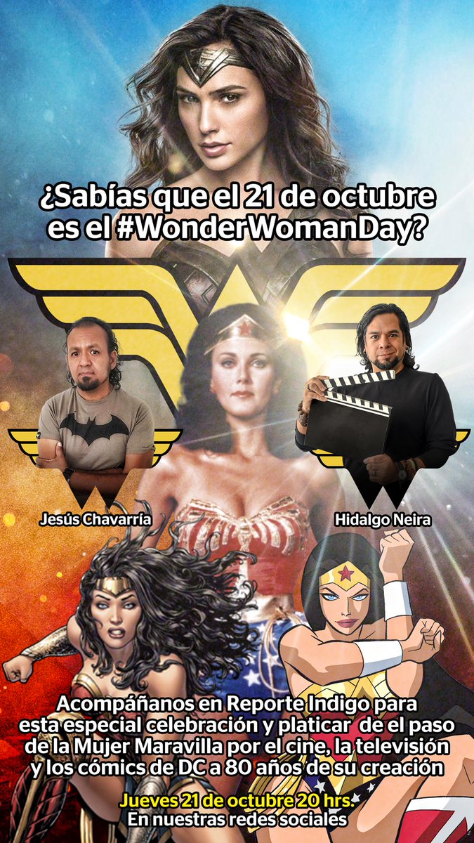 jchavarria_cine's tweet image. En nuestro episodio de este semana de #Celuloide, junto con Hidalgo Neira @Zauberkunstler, celebraremos el #WonderWomanDay. Así que nos vemos mañana a las 20 hrs. por los distintos espacios de @Reporte_Indigo, para platicar de la amazona de #DCComics. Es tiempo de #WonderWoman